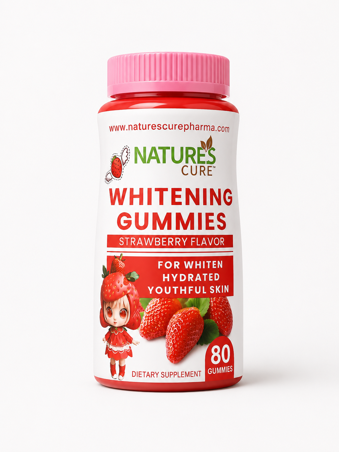 Nature's Cure Whitening Gummies Strawberry Flavour 80gummies - Shop More skincare product